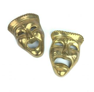 Vintage Brass Comedy Tragedy Masks Wall Decor Theater Drama Happy Sad Face 5inch