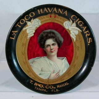 Ca1905 La Toco Cigars Tin Litho Advertising Tip Tray Woman Tray