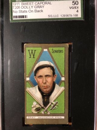 1911 T205 Gray,  Washington Senators - Sgc 50 4,  No Stats - Tough Card Sweet Cap