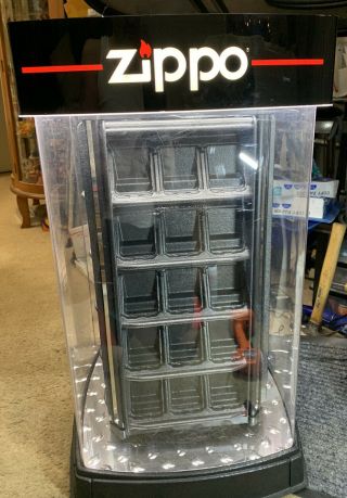 Vintage Zippo Lighter Lighted Rotating Display Case For 60 Lighters,  Box