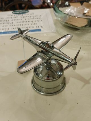1930s 40s Chrome Plate Airplane Table Lighter With Music Box Attatched Vtg Old