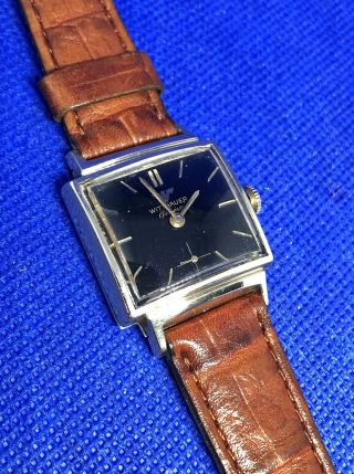 Vintage Wittnauer Gold Geneve 1960s Mens Wrist Watch Black Dial 10k Rgp