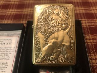 Rare 1994 (barrett Smythe Full Lion Brass Zippo Lighter) Very Hard To Find - Look