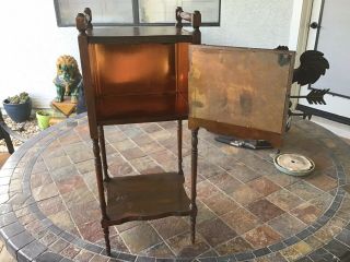 Antique H.  T.  Cushman (?) Copper - Lined 26” Wooden Smoking Stand Early 1900s 2
