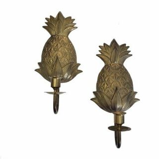 Set Of 2 Vintage Brass Pineapple Wall Sconce Candle Holders 11 "