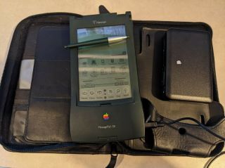 Apple Newton Messagepad 120 W/ Stylus,  Case,  And Newton Fax Modem