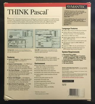 Vintage Think Pascal version 4.  0 For Apple Macintosh System 7,  10 pack Education 3