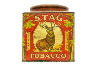Rare 1910s " Stag " Vertical Litho Dome Top Tobacco Tin In