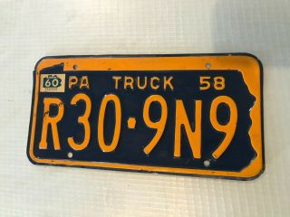Vintage 1958 Pennsylvania Truck License Plate R30 - 9n9