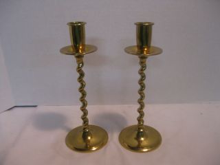 Vintage Brass Twisted Candle Stick Holders Set Of 2