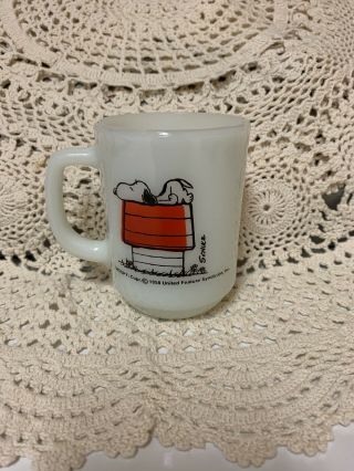 Vintage 1958 Snoopy Peanuts Fire King Schulz Milk Glass Allergic Coffee Mug