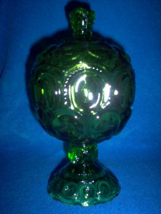Vintage Le Smith Depression Green Moon And Stars Candy Dish With Lid