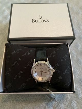 Bulova Womens Watch Wristwatch 96t58 Silver Tone Dial Black Leather Band - Nwt
