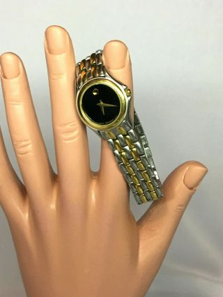 Movado Gold And Silver Tone Black Face Womens Fashion Swiss Made Watch