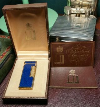 Newly Serviced Boxed Blue Dunhill Lapis Lazuli Lacquer Rollagas Lighter