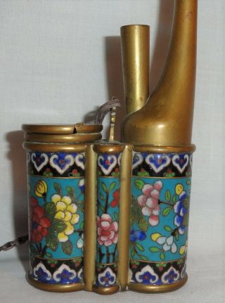 Antique Chinese Floral Cloisonne Paktong Brass Enamel Tobacco Smoking Water Pipe 6
