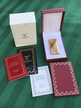 Authentic Must De Cartier Gold Plated Lighter 06358 T W/ Box