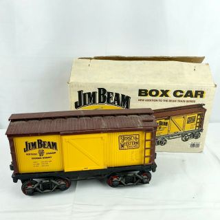 Vintage Jim Beam Yellow Box Car Train Series Decanter Bottle Porcelain Railway