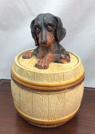 Rare Antique Austrian Terracotta Tobacco Jar Dachshund Dog Barrel Johann Maresch