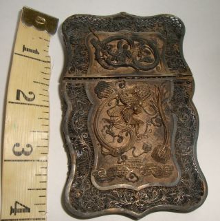 3.  5 " Chinese Antique Filigree Silver Plated Dragon Snake Card Cigarette Case Art