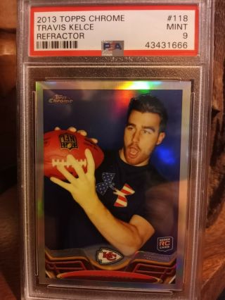 2013 Topps Chrome Travis Kelce Rookie Card 118 RC REFRACTOR CHIEFS PSA 9 3