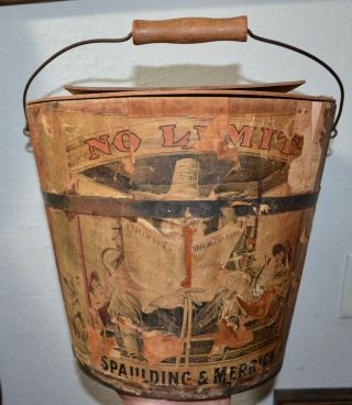 Rare Spaulding & Merrick No Limit 1897 Paper Label Wood Bucket Tobacco