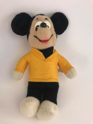 Disney Plush Mickey Mouse Knickerbocker 1976 Vintage Walt Disney Yellow Shirt