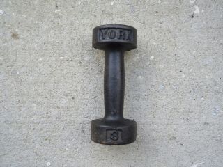 Vintage York 3 Lb Pound Cast Iron Hand Weight Single Dumbbell