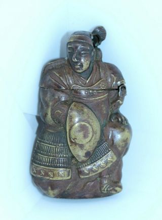 Fabulous Antique Samurai Warrior Bronzed Vesta Case Or Match Safe