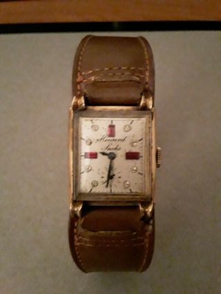 Vintage Mens Watch By Howard Sacks With A Brown Leather Band.