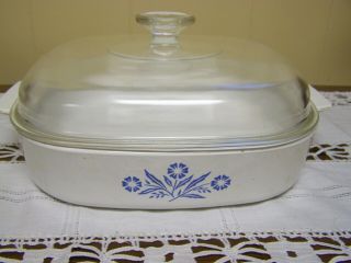 Vintage 10 " X10 " X2 " Corning Wear Blue Cornflower Casserole Dish With Glass Lid