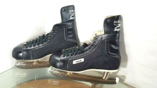 Vintage Bauer Black Panther Leather Hockey Black Ice Skates Size 11