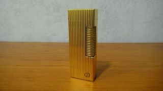 Rare Vintage Dunhill Rollagas Lighter Gold Plated Vertical Lines Design