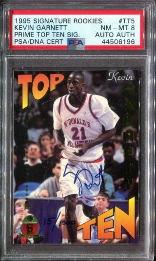 Psa 8 1995 Signature Rookies Prime Top 10 Autograph Kevin Garnett Rc 15/1000