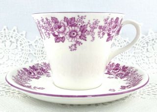 Vintage Shelley Cup And Saucer Set Mauve Trailing Rose & Daisy England Numbered
