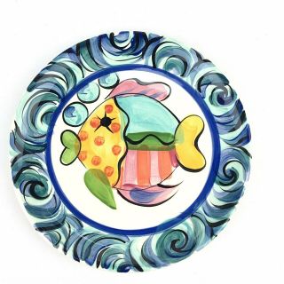 Vicki Carroll Splish Splash 10 " Fish Dinner Plate Vintage Art Pottery Signed
