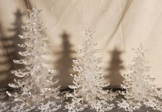 3 Vintage Clear Acrylic Plastic Christmas Around The World Trees