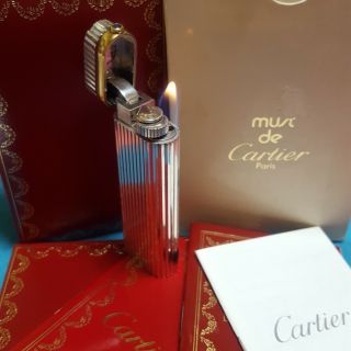 Cartier Lighter C373b Overhaul Oval Silver 1p Onyx Restore With Case Booklet