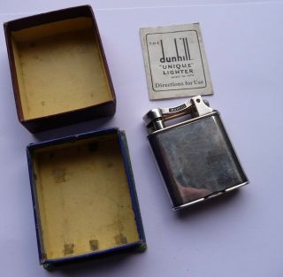 Boxed Dunhill Unique Silver Plated Petrol Pocket Lighter