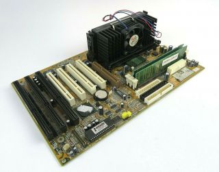 Vintage Biostar M6tba Slot 1 Motherboard W/ Pentium Ii 366mhz Cpu & 128mb Ram