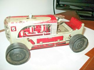 Vintage Tin Litho Marx 5 Red & Silver Tractor Wind Up Toy