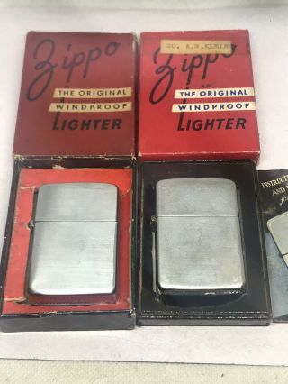 Vintage 1946 - 47 Chromed Nickel Tall Zippo Lighters - 14 Hole,  3 Barrels