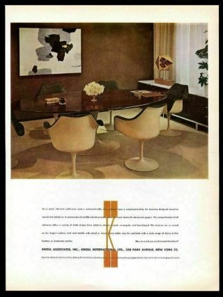 1963 Eero Saarinen Tulip Chair Pedestal Table Photo Knoll Vintage Print Ad