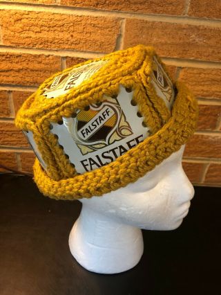 Vintage Falstaff Beer Can Crochet Hat Cap Beer Festival Brown Colored Man Cave