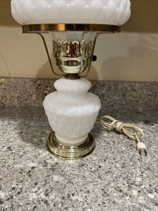 Vintage White Milk Glass Hobnail Hurricane Table Lamp Ruffled Top Shade 3