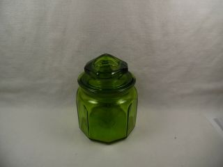 Vintage Green Glass Apothecary Style Jar Ground Lid