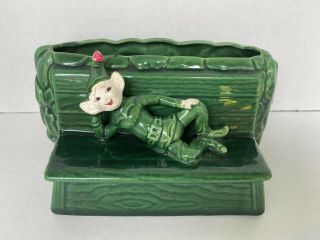 Vintage Ceramic Elf Pixie Green Ceramic Planter Figurine Unique Made In The Usa