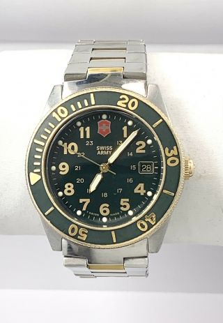 Vintage Victorinox Swiss Army Lancer Midsize Watch,  " Rare " Army Green & Gold Ss