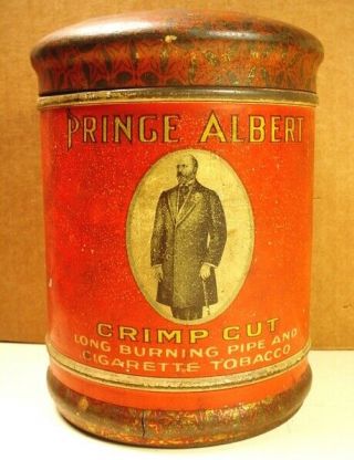 Vintage Antique Prince Albert Crimp Cut Emptytobacco Tin Canister