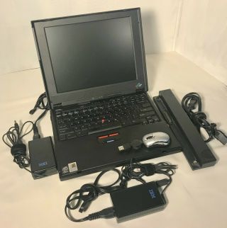 IBM ThinkPad 390E Windows 95 98 Laptop,  docking bar,  3 power cords,  mouse 3